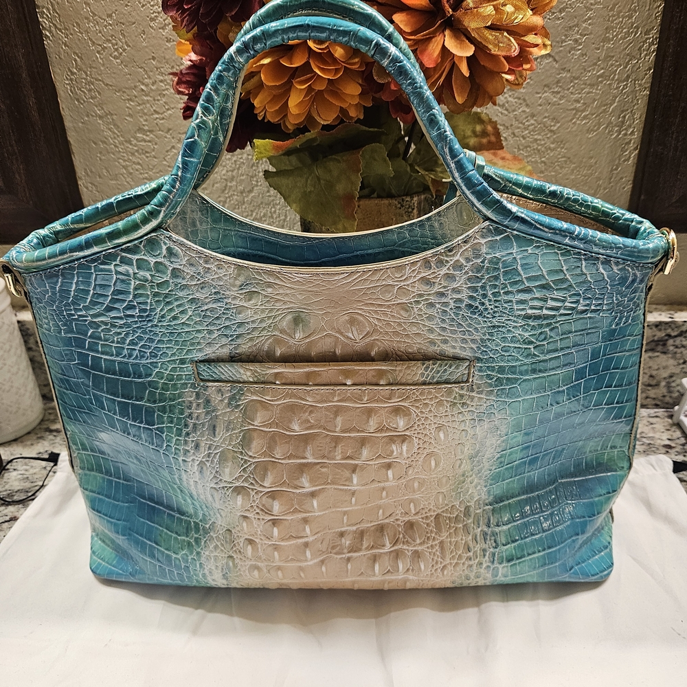 Brahmin Aqua Beige CrocEmbossed Bag Matching Wallet Does Not Have Shoulder Strap - Picture 2 of 6